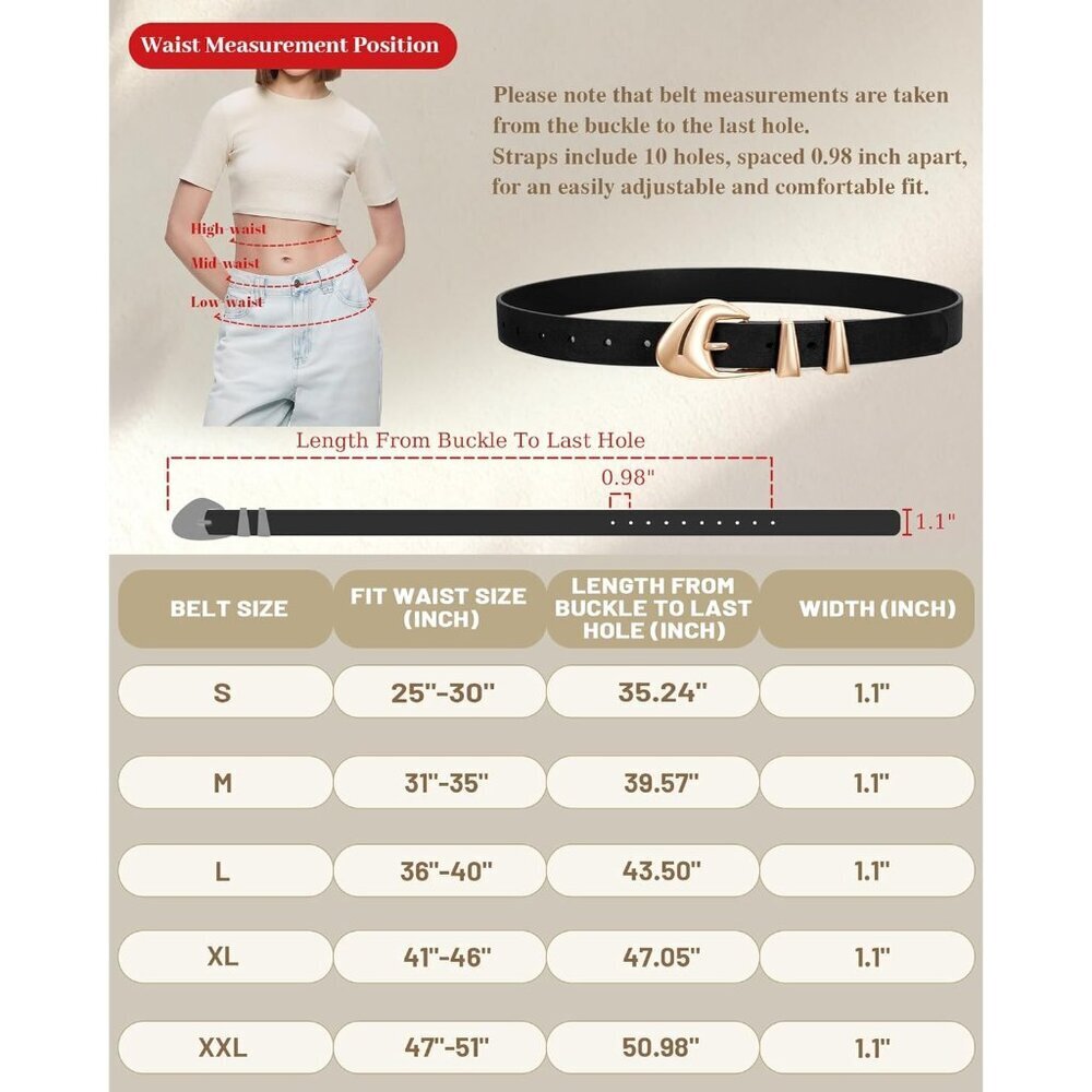 Women's Faux Leather Belt with Gold Buckle for Jeans Dresses Waist 25-51 - Picture 6 of 6
